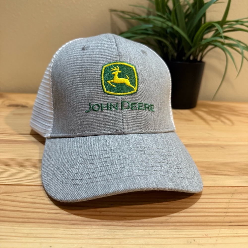 John Deere Gray and White Trucker Hat